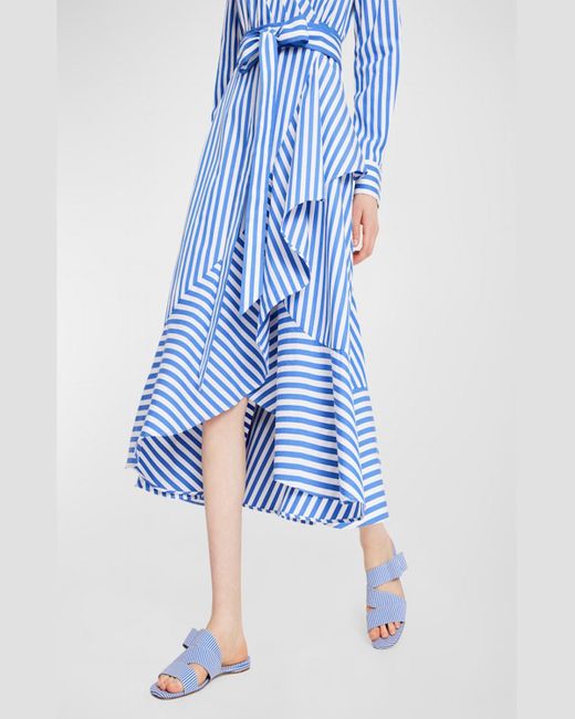 Kate Spade Blue Julia Striped Cotton Midi Wrap Shirtdress