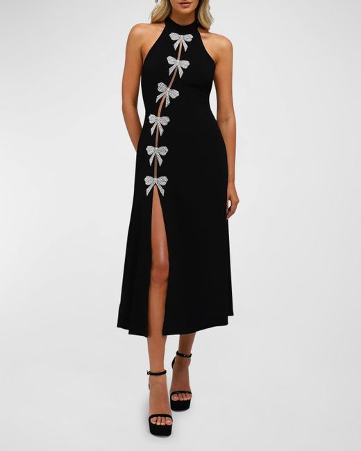 HELSI Black Katie Bow-Embellished A-Line Halter Midi Dress