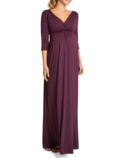 TIFFANY ROSE Purple Maternity Willow Surplice 3/4-sleeve Jersey Gown
