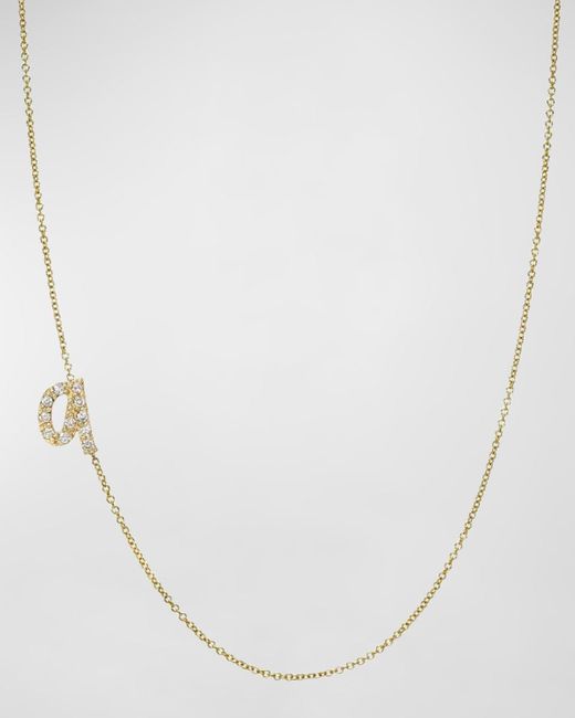 Zoe Lev White 14k Gold Diamond Mini Script Initial Pendant Necklace