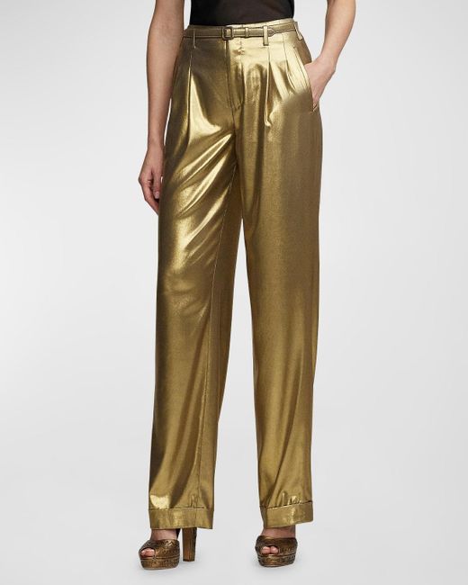 Ralph Lauren Collection Natural Stamford Liquid Foil Belted Pants