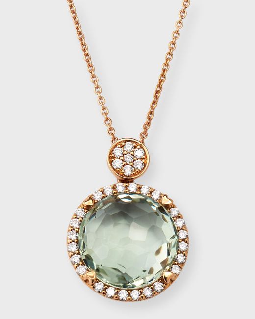 Lisa Nik Metallic 18k Rose Gold Green Prasiolite Pendant Necklace With Diamonds