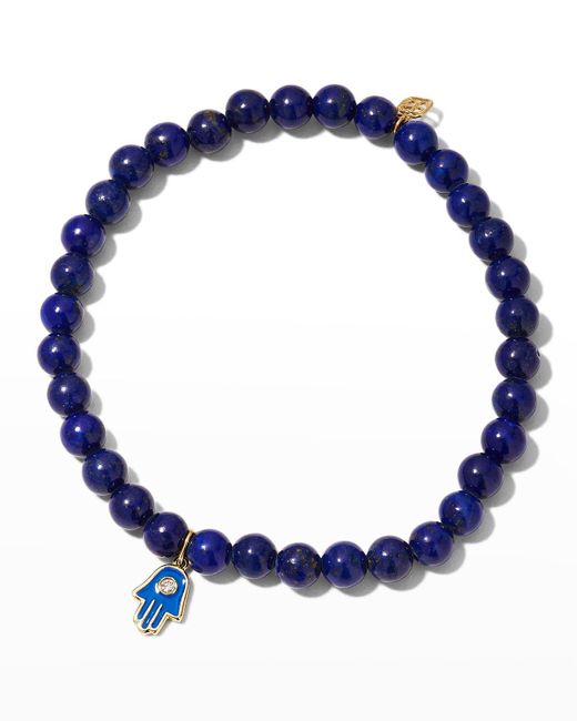 Sydney Evan Blue Hamsa Charm Lapis Beaded Bracelet W/ Diamond for men