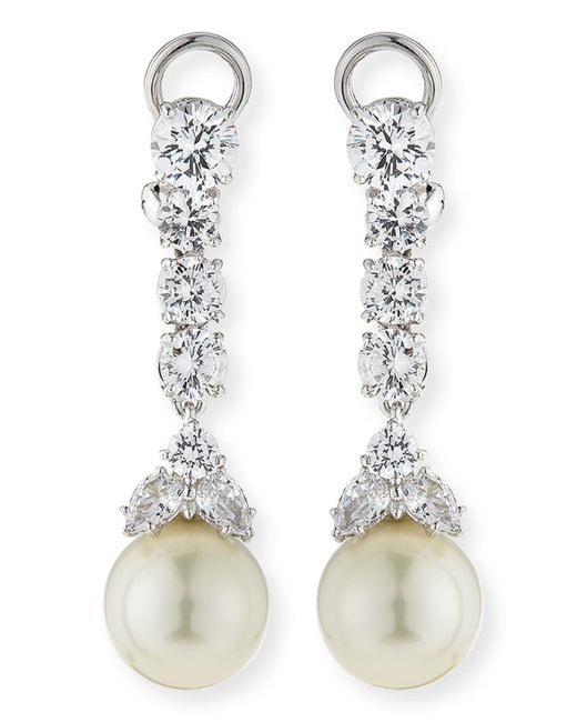 Fantasia by Deserio White 6 Tcw Cz & Simulated Pearl Long Drop Earrings