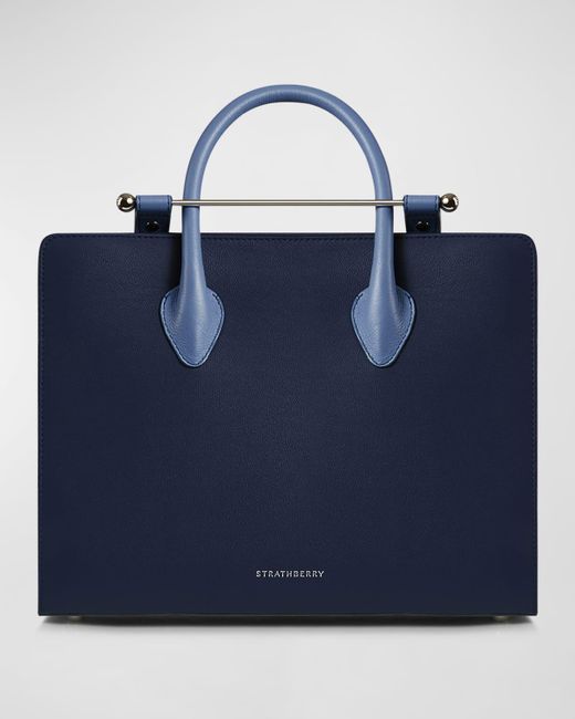 Strathberry Blue Midi Leather Tote Bag