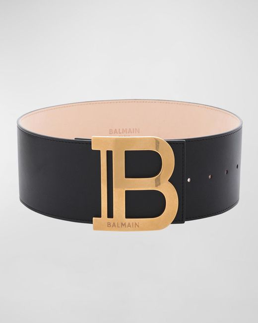 Balmain Gray B Logo Calfskin Buckle Belt