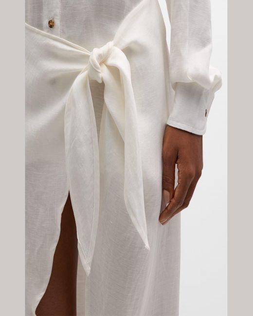 Anemos White The La Button-Front Asymmetric Wrap Midi Dress