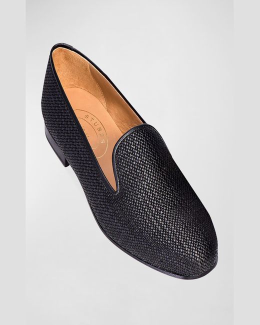 Stubbs And Wootton Black Woven Raffia Slippers for men