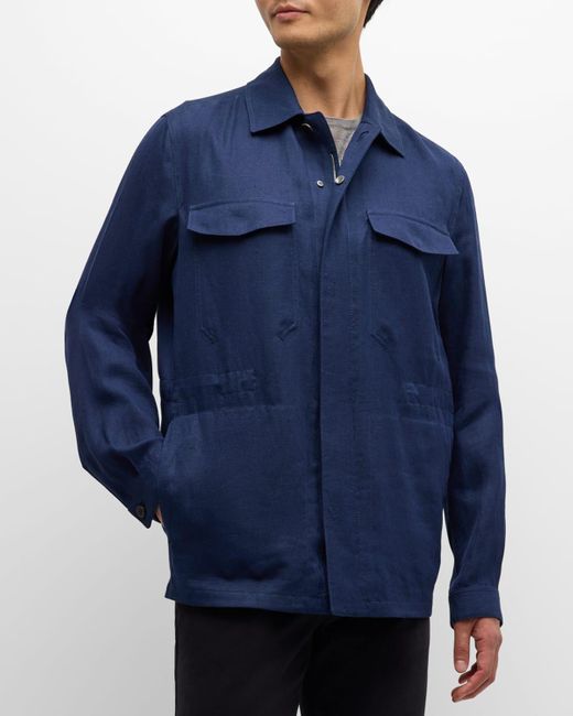 Zegna Blue Oasi Linen Field Jacket for men