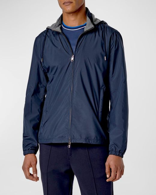 Bugatchi Wind Resistant Jacket With Detachable Hood In Blue For Men Lyst