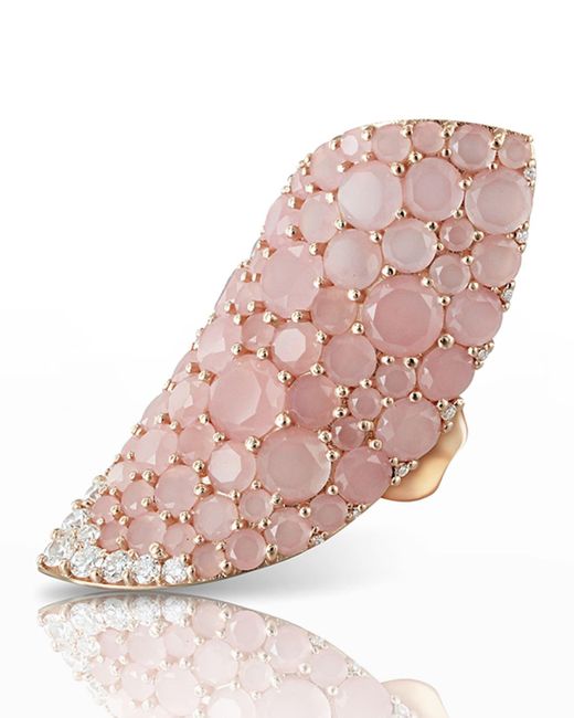 Pasquale Bruni Pink 18k Rose Gold Lakshmi Chalcedony & Diamond Ring, Size 6.5-7