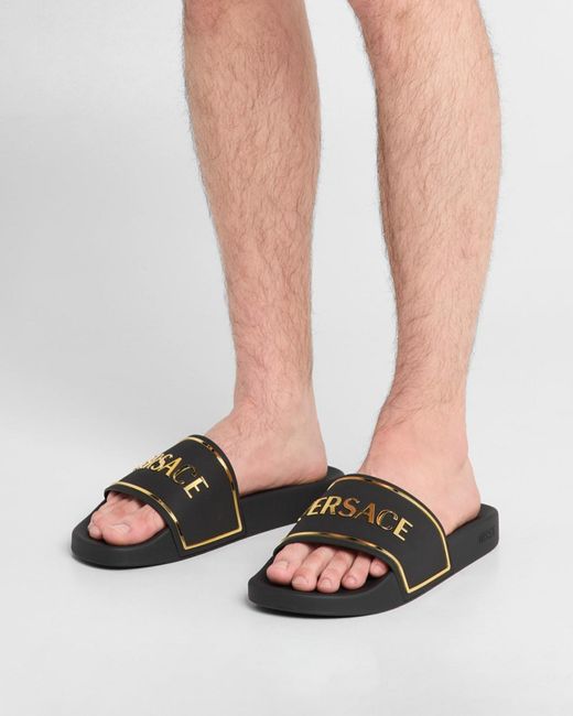 Versace Black Apos;S Logo Slide Sandals for men