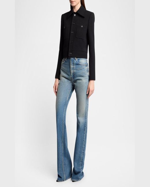 Saint Laurent Blue Collared Button Down Wool Jacket