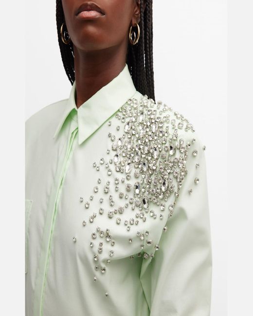 Hellessy Gray Alfred Crystal-Embroidered Button-Front Shirt