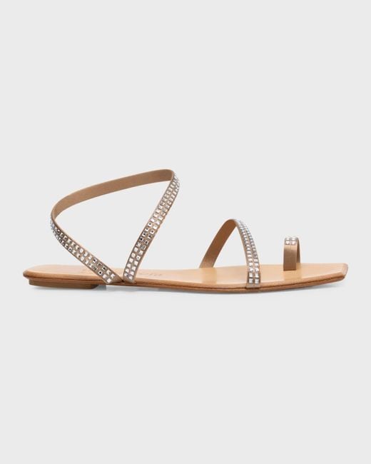 Pedro Garcia Metallic Vilon Crystal Toe-Ring Flat Sandals