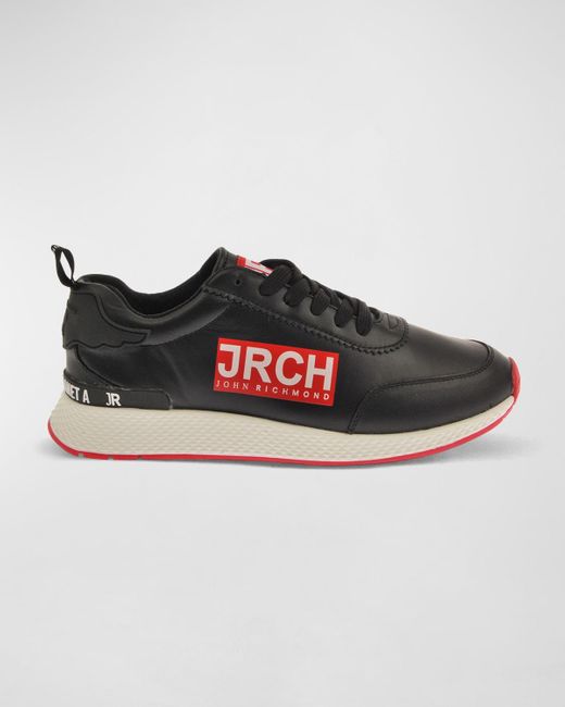 John Richmond Black Logo Leather Low-top Sneakers for men