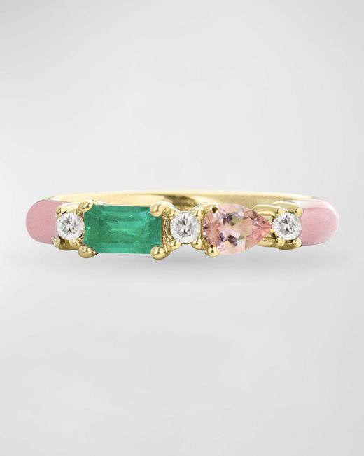 Stevie Wren Multicolor 14k Gold Emerald & Morganite Enamel Ring, Size 7