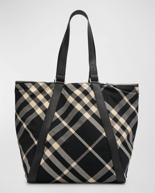 Burberry Black Check Canvas Shopper Tote Bag