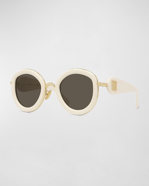 Loewe White Golden Anagram Acetate Round Sunglasses
