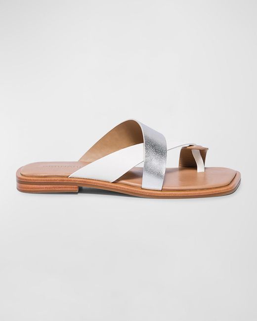 Bernardo White Mixed Leather Toe-ring Slide Sandals