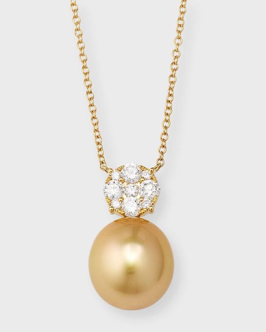 Pearls By Shari Metallic 18k Yellow Gold Pave Diamond And Golden Pearl Pendant Necklace, 18"l