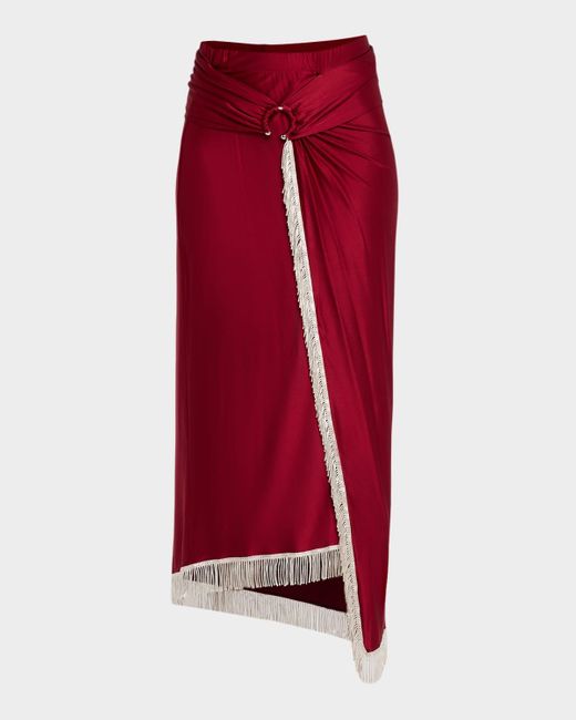 Rabanne Red Fringed Maxi Wrap Skirt