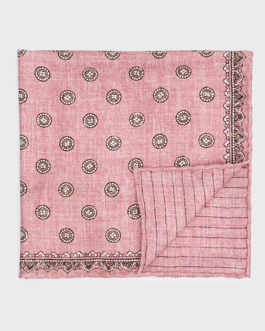 Brunello Cucinelli Pink Silk Double-Faced Pocket Square for men