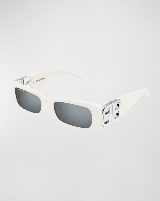 Balenciaga Metallic Logo Rectangle Acetate Sunglasses