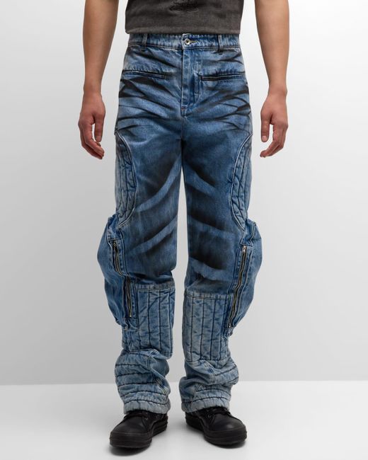 Who Decides War Blue Raised Window Stacked Cargo Pants for men