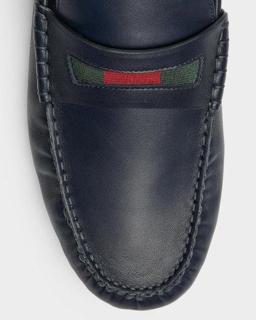 Gucci Blue Apos;S Leather Moc-Toe Drivers for men