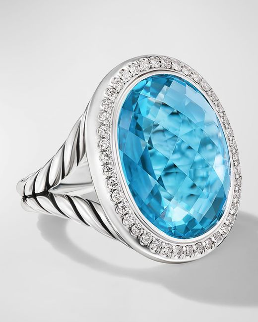 David Yurman Blue Oval Ring With Gemstone And Diamonds