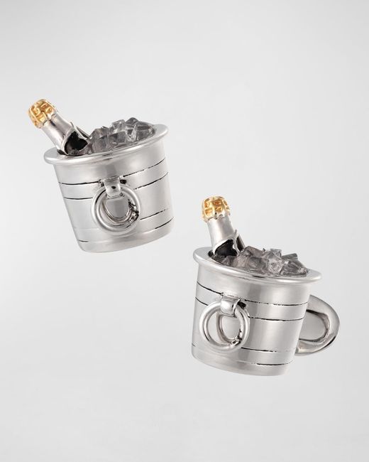 Jan Leslie Metallic Sterling Crystal Quartz Champagne Bucket Cuff Links for men