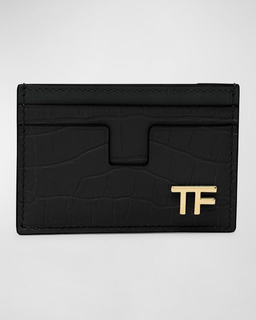 Tom Ford Black Croc-embossed Leather Card Holder
