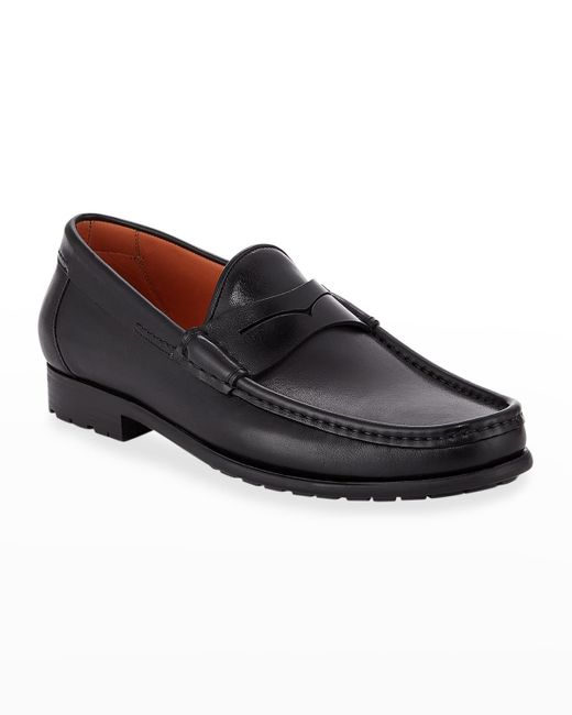 Santoni Ascott Leather Penny Loafers in Black for Men | Lyst