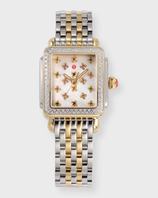 Michele White Deco Fleur Two-tone 18k Gold-plated Diamond Watch