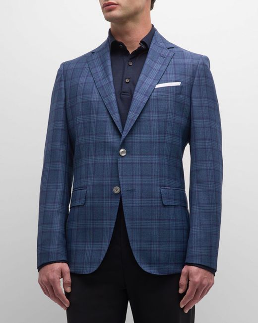 Boss Blue Wool Check Two-Button Sport Coat for men