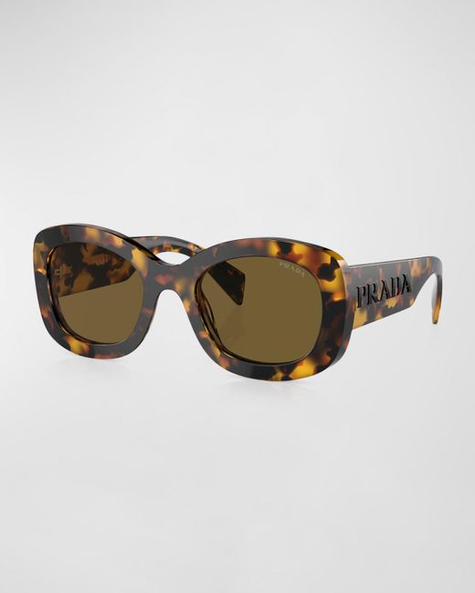 Prada Brown Oversized Logo Acetate & Plastic Oval Sunglasses