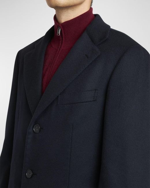 Brioni Blue Apos;S Solid Wool Topcoat for men