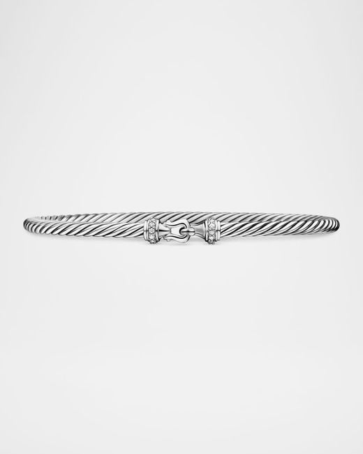 David Yurman White 3Mm Cable Buckle Bracelet With Diamonds