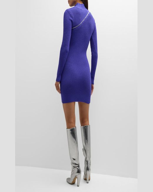 SER.O.YA Blue Oceana Asymmetric Zip Knit Long Sleeve Mini Dress