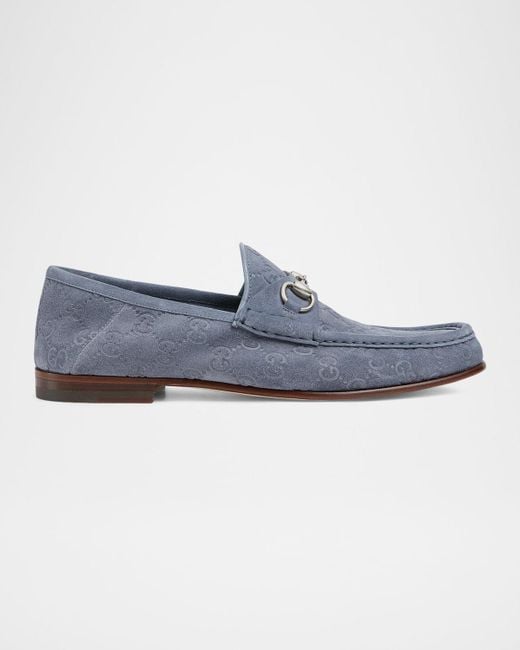 Gucci Blue Horsebit 1953 Embossed Suede Bit Loafers for men