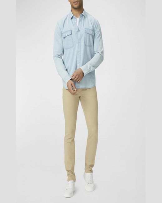 PAIGE Blue Martin Denim Button-Down Shirt for men