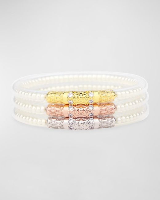 BuDhaGirl White Pearlescent Three Queens Stack Bracelets