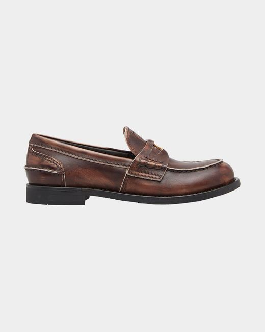 Miu Miu Brown Leather Coin Penny Loafers