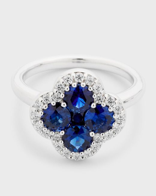 Neiman Marcus 18k Blue Sapphire And Diamond Flower Ring, Size 6.75