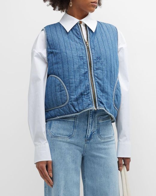 The Great The Shepherd Quilted Denim Vest in Blue | Lyst