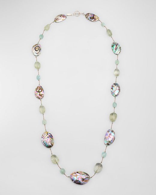 Margo Morrison White Limited Edition Abalone, Amethyst And Aquamarine Necklace
