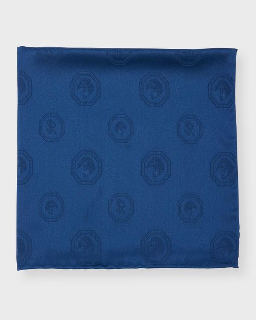 Stefano Ricci Blue Eagle Monogram Silk Pocket Square for men