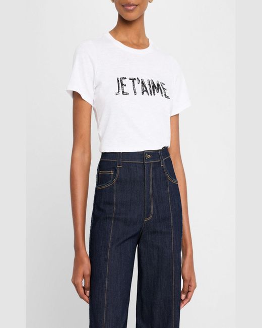 Cinq À Sept White Je Taime Embellished Crewneck Tee