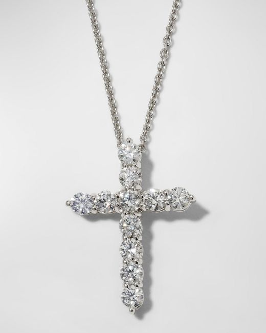 Roberto Coin White 16" Lg Diamond Cross Pendant Necklace
